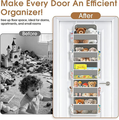 WISELIFE Over The Door Organizer Storage with 5 Large Pockets Door Hanging Organizer with Clear Windows Behind The Door Storage for Nursery Bedroom Bathroom Pantry Closet and Baby Essentials Grey