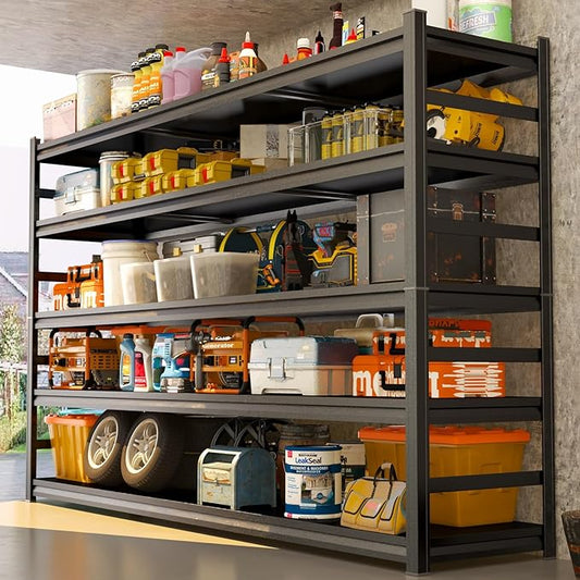 Heavy Duty Metal Garage Shelving Unit, 5 - Tier Adjustable Large Storage Shelves, 3000LBS for Garage & Basement and Pantry Industrial Steel Rack, Ideal for Tool Organization & Storage, Black, 88"H