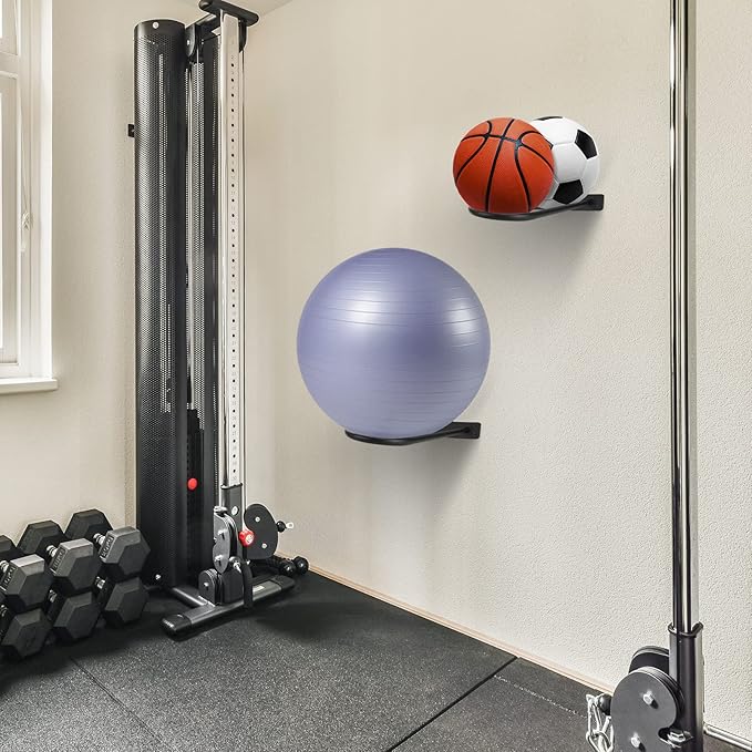 Medicine Ball Rack - Wall Mount Stability Ball Storage Rack(2 Black)