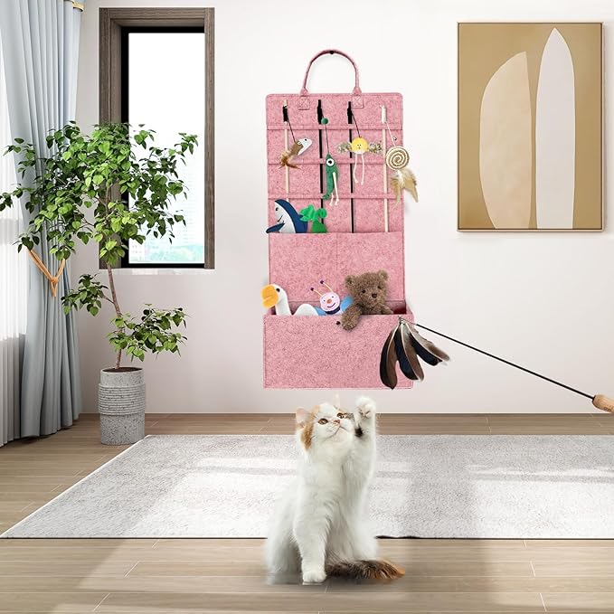 5-Layer Cat Wand Toy Storage Bag, 31.6in Multifunction Pet Toy Storage Hanging Bag