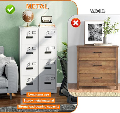 4 Drawer File Cabinet, Metal Vertical Office Filing Cabinet with 4 Drawers, Name Card Holder for A4 Letter/Legal Size, Assembly Required