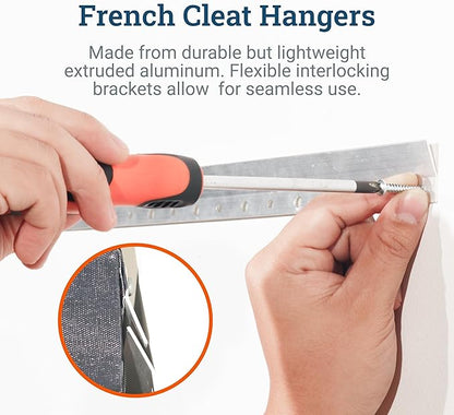PHS - French Cleat Hanger 45 Inch - Heavy Duty Picture Hanging Hardware & Mirror Hanging Kit - Z Clip System Supports 225 lbs - Wall Cleat Complete Set with Anchors, Screws & Bumpers