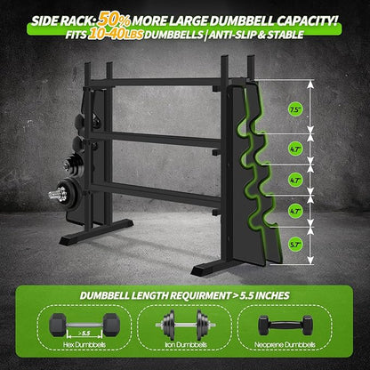 Heavy Duty Dumbbell Rack, Double-Side Extension Holder for Dumbbells & Kettlebells Home Gym Storage Rack