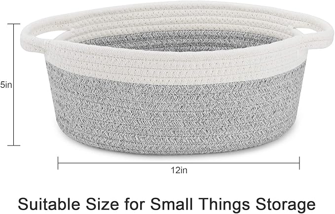 ABenkle Small Basket with Handles, Boho Decorative Rope Woven Dog Cat Toy Storage Bin Shelf Storage Organizer, Easter Christmas Gift Basket, 12"x8"x5"