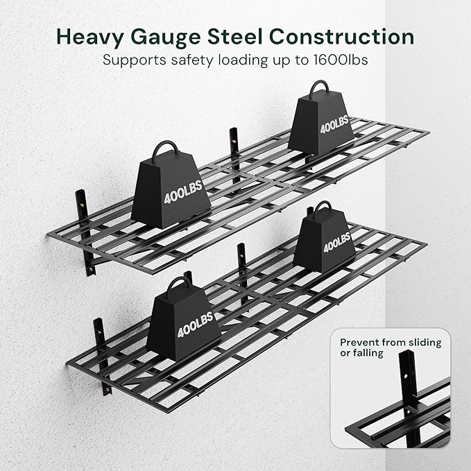 SunsGrove 4 Pack 2x3ft Heavy Duty Garage Wall Shelving, 1600LB Weight Capacity, 24"x36" Adjustable Commercial Grade Steel Storage Rack for Garage, Basement, Warehouse (Black)