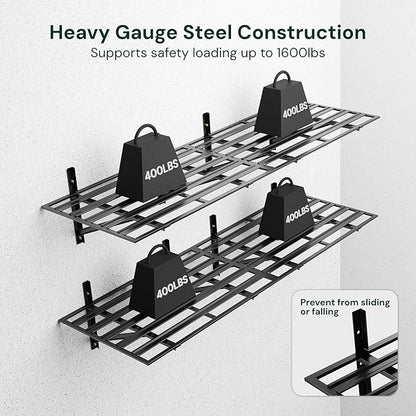 SunsGrove 4 Pack 2x3ft Heavy Duty Garage Wall Shelving, 1600LB Weight Capacity, 24"x36" Adjustable Commercial Grade Steel Storage Rack for Garage, Basement, Warehouse (Black)