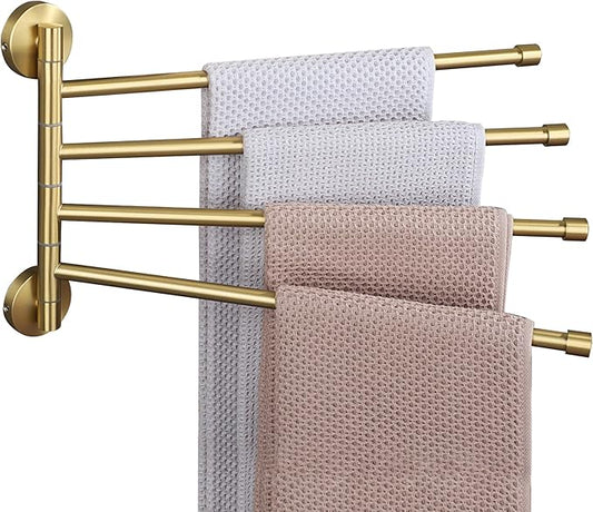 Alise Swing Out Towel Rack,Folding Hand Towel Bar 4 Bars Arm Towel Holder Towel Hanger for Bathroom Wall Mount,Space Saving Towel Rail,SUS304 Stainless Steel Brushed Gold