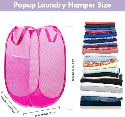 DUCOO Pop Up Hamper, 1 PCS Mesh Pop Up Laundry Hamper, Foldable Mesh Laundry Basket with Space-Saving Design for Home, Dorm, Travel & Storage - Pink