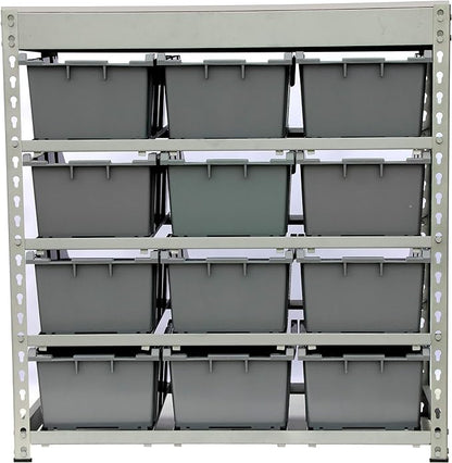 King's Rack Bin Rack Boltless Steel Storage System Organizer w/ 12 Plastic Bins in 4 tiers
