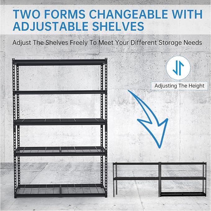 Heavy Duty Storage Shelves 48x24x72 in, 2500Lbs Adjustable Metal Shelving for Garage Organization, Durable Garage Shelving Easy Assemble