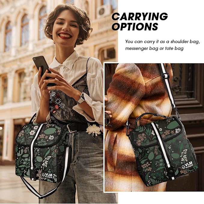 VLM Lunch Box for Women, Insulated Lunch Bag Women with Adjustable Shoulder Strap, Cute Lunch Tote Bag for Work,Picnic,Camping (Green Floral, Small)