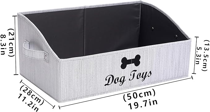 Linen-cotton blend Dog Toy Box - Organize Toys, Blankets, Leashes, Gray