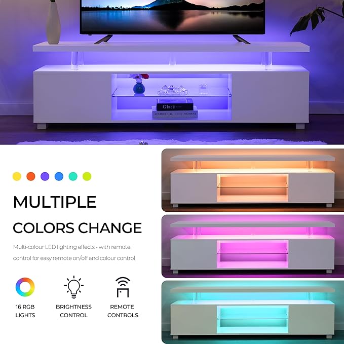 TV Stand for 75+ inch TV, LED TV Stands for Living Room,White TV Cabinet,Long Entertainment Center for Living Room, Modern TV Table with Storage Bedroom,Home Office