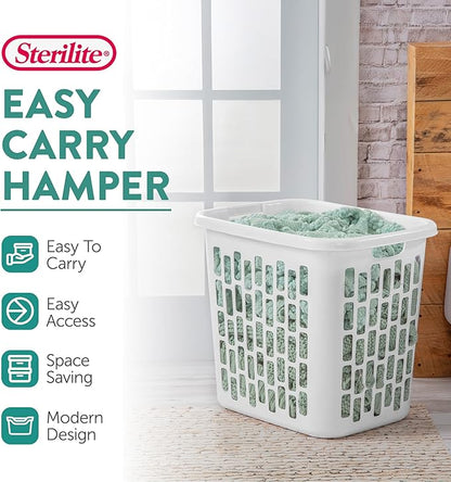 Sterilite Ultra Easy Carry Plastic Dirty Clothes Laundry Basket Hamper with Integrated Handles and Ventilation Holes, White (8 Pack)