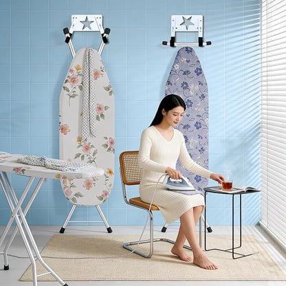 Ironing Board Holder Wall Mount,with Adjustable Hooks， Ironing Board Hanger for T or Y Leg, Laundry Room Wall Hook for Iron Board Holder White