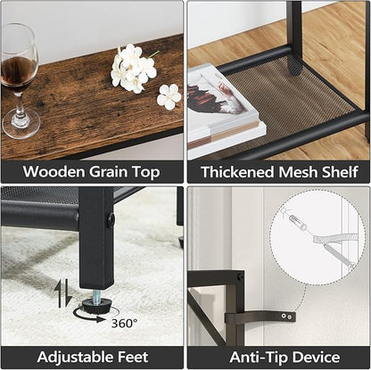 Sofa Table with Power Outlet, 43.7" Console Table with USB Ports, Behind Couch Table, Entryway Table for Living Room, Hallway, Foyer, Metal Frame, Adjustable Feet, Rustic Brown CTHR11E01Z1N1