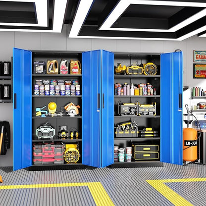 Greenvelly Metal Garage Storage Cabinet, 72" Tall Steel Storage Cabinets with 2 Doors and 4 Adjustable Shelves, Metal Tool Cabinets, Locking File Cabinet for Home Office, Garage, School (Black Blue)