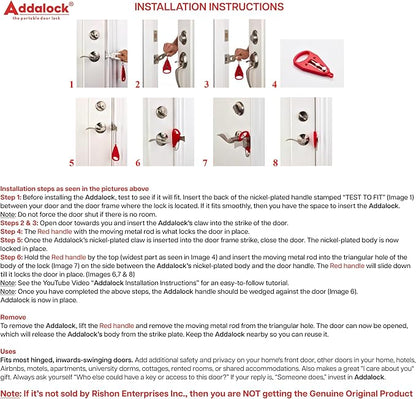 Addalock The Original Portable Door Lock for Travel & Home Security, Durable 1-Piece Door Latch Lock for Houses, Apartments, Hotels, Motels, Dorms & AirBnBs - Lock the Door & Stay at Home or Away