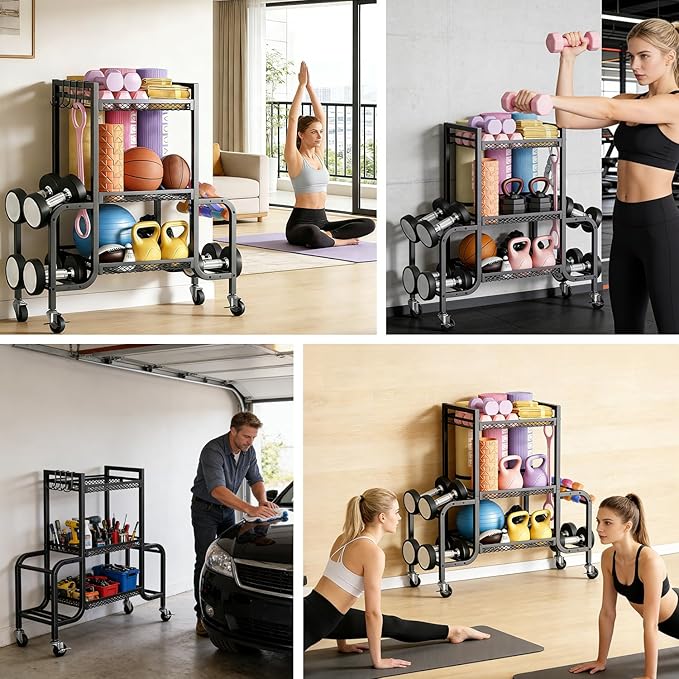 Weight Rack for Home Gym Storage, Sports Equipment Organizer, Workout Exercise Equipment Storage, Dumbbell Kettlebell Rack Organization for Home Gym, Garage Sports Equipment Organizer