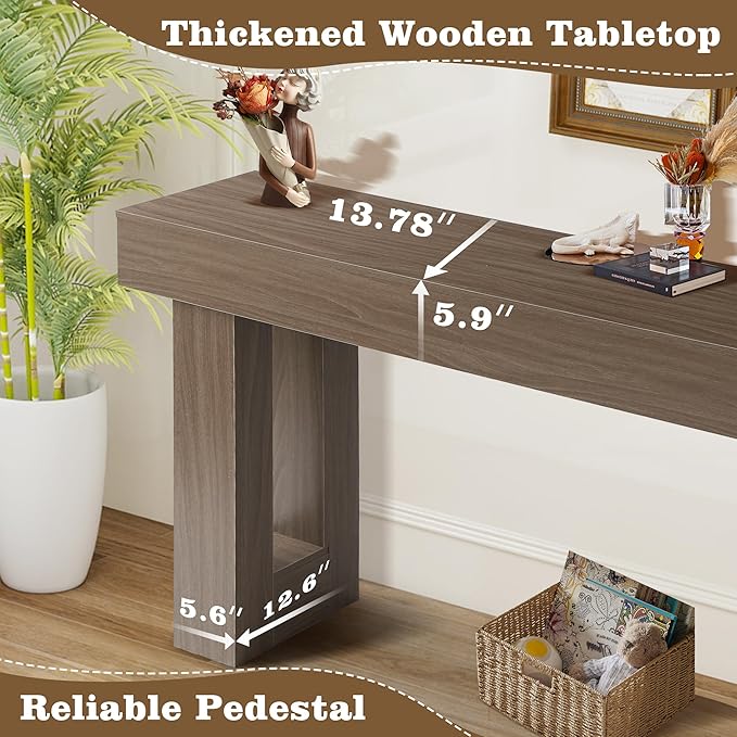 Depeht 63" Long Entryway Console Table, Wooden Farmhouse Sofa Behind Couch Table with Thickened Base, Large Industrial Hallway Accent Furniture for Living Room, Entrance, Foyer, Hallway (Oak)