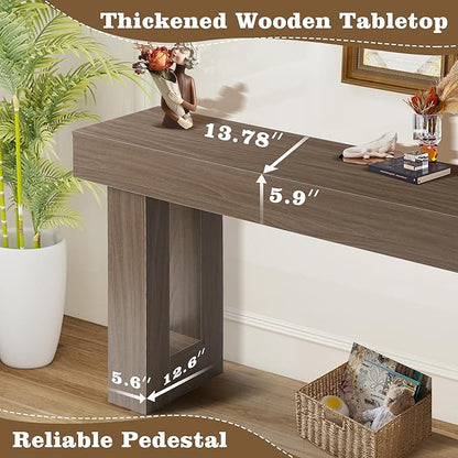Depeht 63" Long Entryway Console Table, Wooden Farmhouse Sofa Behind Couch Table with Thickened Base, Large Industrial Hallway Accent Furniture for Living Room, Entrance, Foyer, Hallway (Oak)