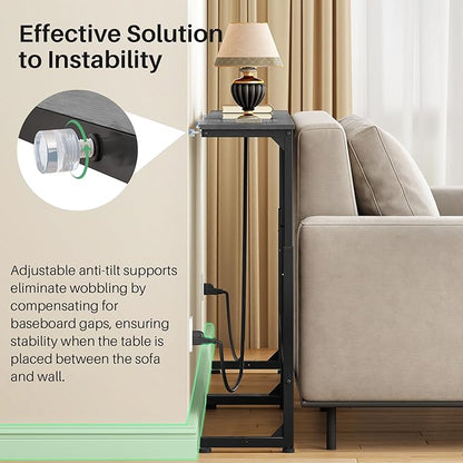 Kitstorack 2-Pack Dark Gray Console Table, 7.9" Deep Panel, Adjustable Height (25"-33") & with 2 Power Outlets, Behind Sofa Couch Table, Use Together or Separately, 79" L