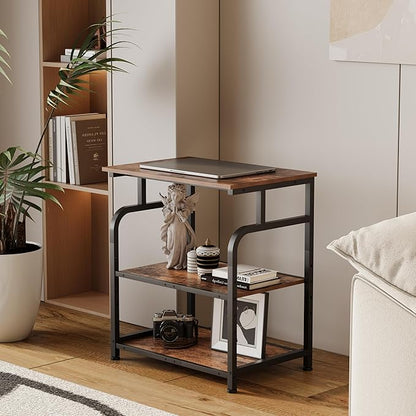 Large Printer Stand with Adjustable Shelf, 3-Tier Rolling Printer Cart with Wheels, Heavy-Duty Wood Printer Table for Home Office, Heat Press and Laser (Rustic Brown)