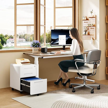MIIIKO Mobile Filing Cabinet 3 Drawer, White Small File Cabinet with Lock Under Desk, Filing Cabinets for Home Office with Wheels, A4/Letter/Legal Hanging File Folders