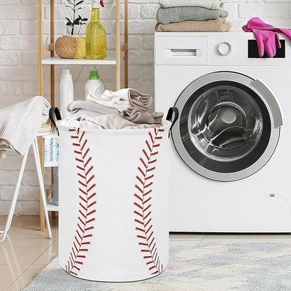 LANGYASHAN Laundry Basket Canvas Fabric Collapsible Organizer Basket for Storage Bin Toy Bins Gift Baskets Bedroom Clothes Children Nursery Hamper (Baseball)