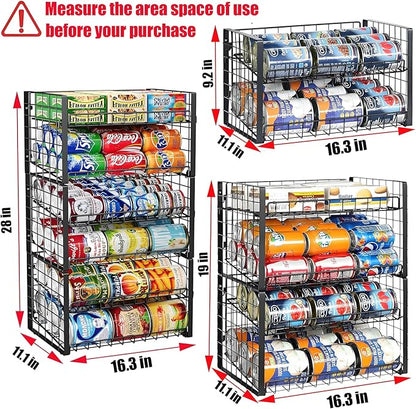 JKsmart 2-Tier Stackable Rack Organizer for Pantry, Adjustable Dispenser Holds Up to 88 Cans, Storage Holder for Various Ounces of Canned Drinks, Black, 3 Pack