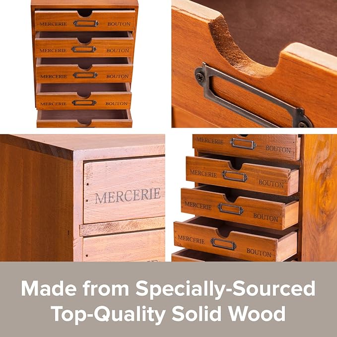 Vintage 5-Drawer Wooden Desk Organizer - Craft Storage Drawers - Rustic Shelf Drawer - Ideal Home Office Organizers and Accessories - Embroidery Floss - Apothecary Cabinet, Art Storage I Stackable