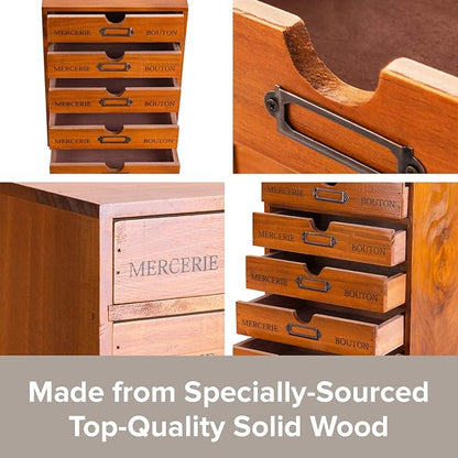 Vintage 5-Drawer Wooden Desk Organizer - Craft Storage Drawers - Rustic Shelf Drawer - Ideal Home Office Organizers and Accessories - Embroidery Floss - Apothecary Cabinet, Art Storage I Stackable