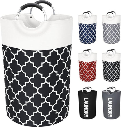 Large Laundry Basket Laundry Hamper Bag Washing Bin Clothes Bag Collapsible Tall with Handles Waterproof Travel Bathroom College Essentials Storage for College Dorm, Family (Black) 75L