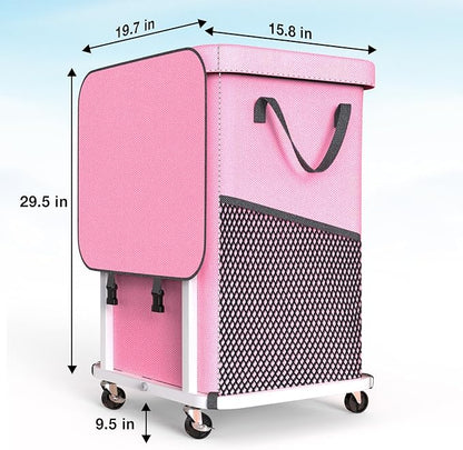 40 Gal(150L) High Grade Large Laundry Basket with Wheels, Rolling Laundry Hamper, Laundry Cart with Metal Frame and Removable Bag Design, Suitable for Laundry Room, Bedroom (Pink, 150L)