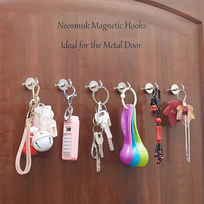 Neosmuk Magnetic Hooks, Heavy Duty 30lb+ Strong Magnet Hook for Cruise Cabins, Cruise Ship Essentials for Hanging, Metal Wall Refrigerator Hangers (Silver, 10 Pack)