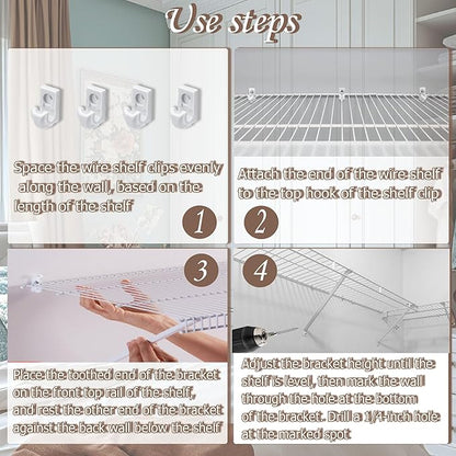 6PCS 12 Inch Wire Shelf Brackets, Heavy Duty Wire Shelving Support Brackets, Closet Rack Support with 4 PCS Wire Shelf Clips, Closet Wire Shelf Support Brackets for Laundry, Closet, Garage