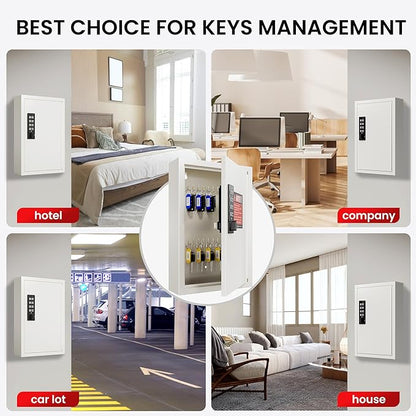 Grimtron Key Lock Box for Keys with Code, Key Box Wall Mount Cabinet, Electronic Lock, Private/Public Mode, 40 Keys, Beige