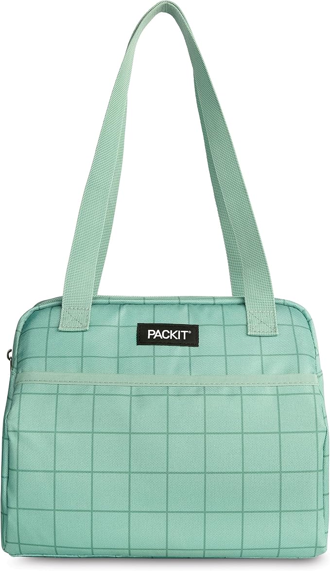 PackIt® Freezable Hampton Lunch Bag, Sports Grid Sage, Built with EcoFreeze® Technology, Collapsible, Reusable, Zip Closure with Front Pocket and Shoulder Straps, Designed for Fresh Office Lunches
