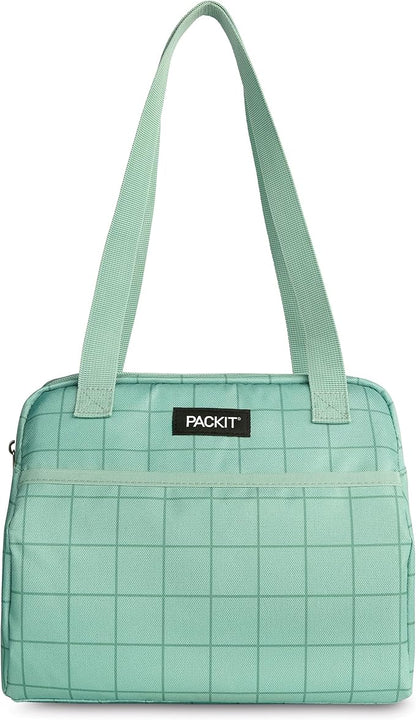 PackIt® Freezable Hampton Lunch Bag, Sports Grid Sage, Built with EcoFreeze® Technology, Collapsible, Reusable, Zip Closure with Front Pocket and Shoulder Straps, Designed for Fresh Office Lunches