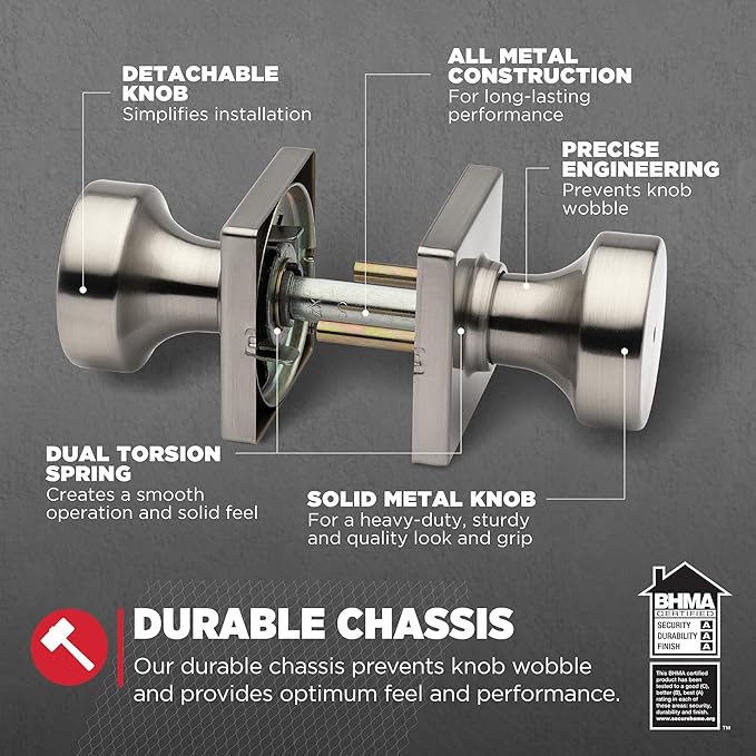 Kwikset Pismo Interior Square Privacy Door Knob with Lock, Door Handle for Bathroom and Bedroom, Gunmetal Keyless Turn Lock Doorknob