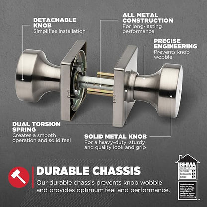Kwikset Pismo Interior Square Privacy Door Knob with Lock, Door Handle for Bathroom and Bedroom, Gunmetal Keyless Turn Lock Doorknob