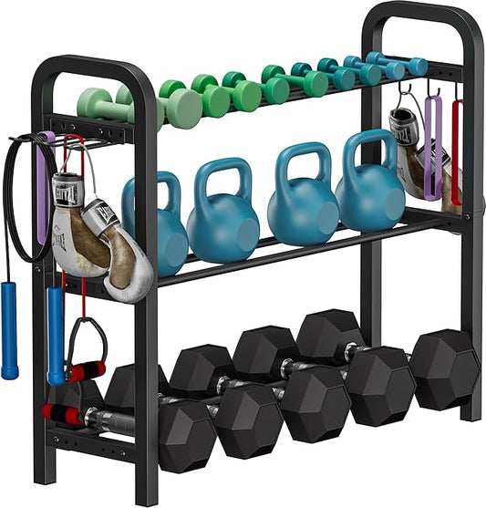 Adjustable Dumbbell Rack, Weight Storage Stand Holder for Dumbbells & Kettlebells, Heavy-Duty Home Gym Organizer with 6 Hook for Home Gym Equipment Accessories (Rack Only)