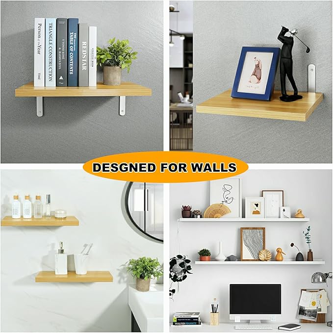 Alise Floating Shelf Brackets,L Brackets for Shelves Heavy Duty Wall Bracket Corner Brace Stainless Steel Joint Angle Brackets for Wooden Board Shelves,Brushed,12x6.3x1.2 Inch Upgraded(Pack of 4)