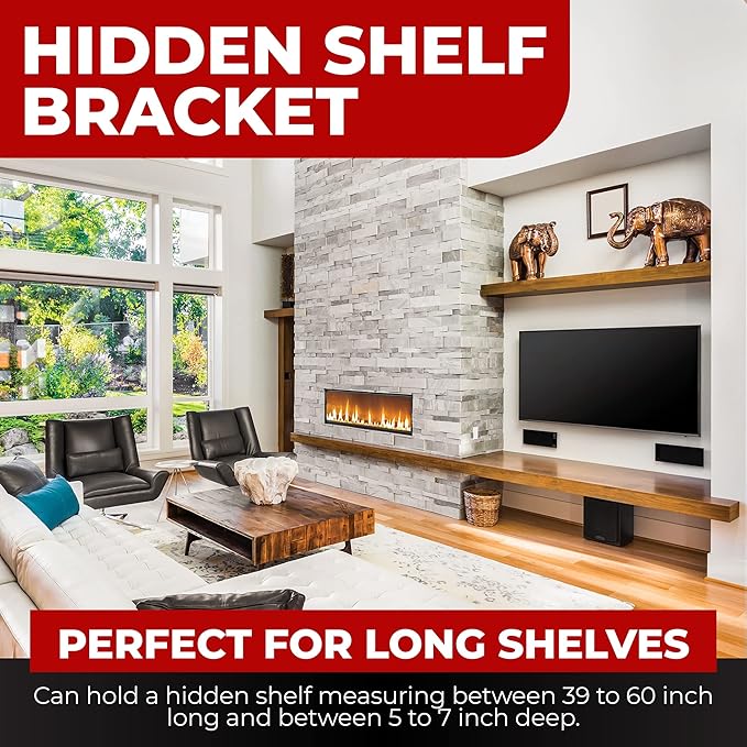Set of 2 Floating Shelf Brackets 38 inch Multiple Mounting Location Hit 3 Studs Heavy Duty Perfect Bracket for Long Shelf/ Hidden Wall Shelves Support Hardware Kitchen/Living Room/Office (4 inch Rods)