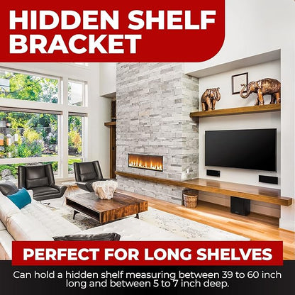 Set of 2 Floating Shelf Brackets 38 inch Multiple Mounting Location Hit 3 Studs Heavy Duty Perfect Bracket for Long Shelf/ Hidden Wall Shelves Support Hardware Kitchen/Living Room/Office (4 inch Rods)