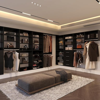 Modular Closet Organizer - 60" Wide Tower with Hanging Shelves, Wall-Mounted Wardrobe Kit for Walk-In Closets, Black
