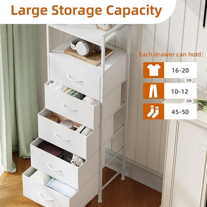 Somdot Tall Dresser for Bedroom,5 Drawers Nightstand Vertical Storage Tower Unit, Night Stand Furniture with Fabric Drawer Organizer in Bedside Hallway, Entryway, Nursery, Closet