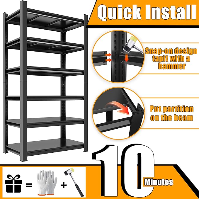 Metal Garage Shelving Unit, Heavy Duty Adjustable Storage Shelves, Steel Shelving, 3000 lbs Capacity Shelves for Heavy Tools and Equipment, 5 Tier, 39.4" Wx 17.7" Dx 71.2" H