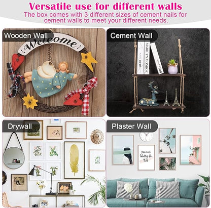 Picture Hanging Kit, 315pcs Hanging Hardware with Hooks, Wire, Nails, D Ring, Wall Hanging Kit with Hangers, Magnetic Level and Small Pink Claw Hammer, nails for hanging pictures for Home Decor