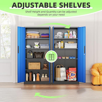 INTERGREAT Garage Storage Cabinets with Doors and Shelves,72" H Steel Locking Cabinets Storage with Lockable Door,Metal Storages Cabinet for Home Office,Warehouse,School,Black Blue